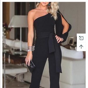 One piece, one shoulder black jump suit